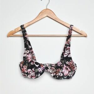 Jolene Black Floral Print Underwire Bikini Top